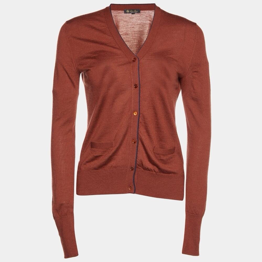 Loro Piana Brick Brown Virgin Wool V-Neck Cardigan Size IT 38 US 2..